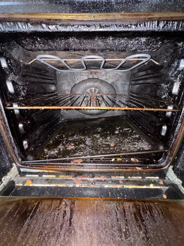 Black enamel oven, racks & cavity, before